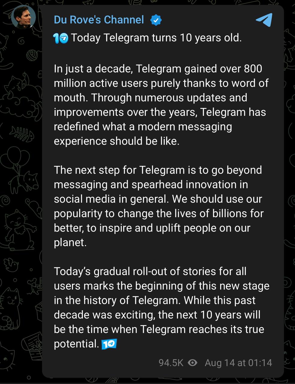 Telegram исполнилось 10 лет! Поздравляем с Днем Рождения!